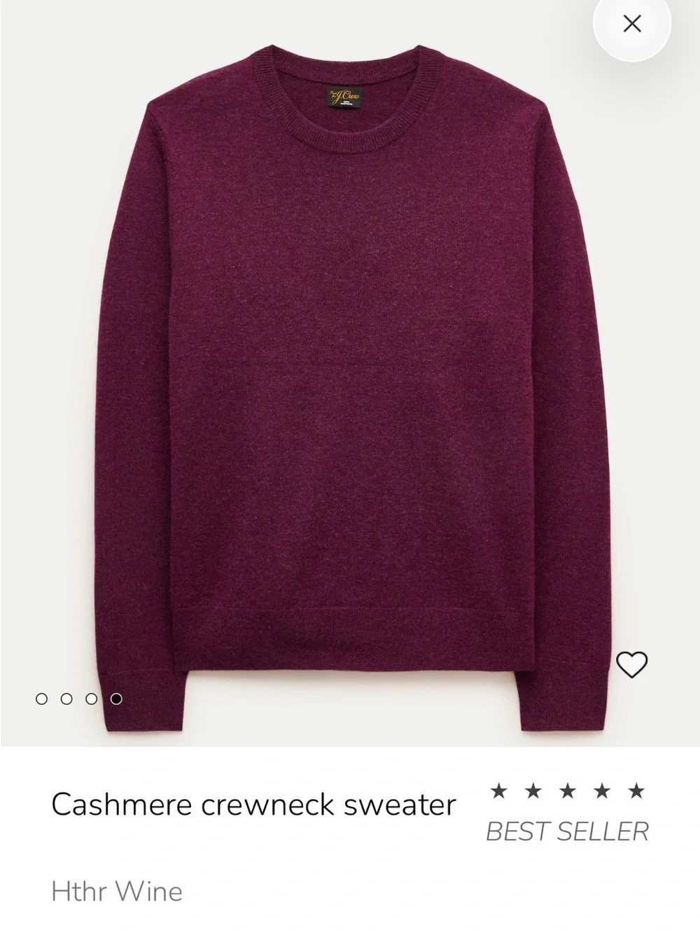 J. Crew Heather Wine Cashmere Crewneck Sweater